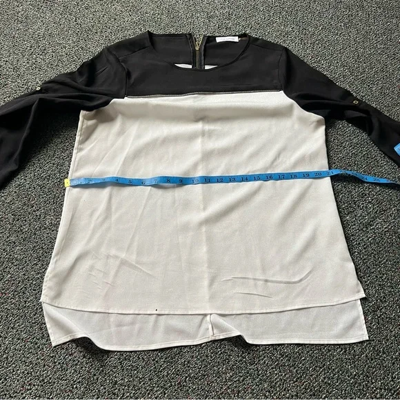 CALVIN KLEIN Black & White Colorblock Business Casual 3/4 Long Adjustable Sleeve - Picture 14 of 16